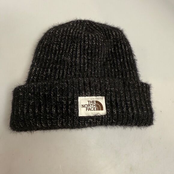 The North Face Heather Gray Wool Blend Beanie with Brown Logo and Fleece Lined- - Picture 4 of 16
